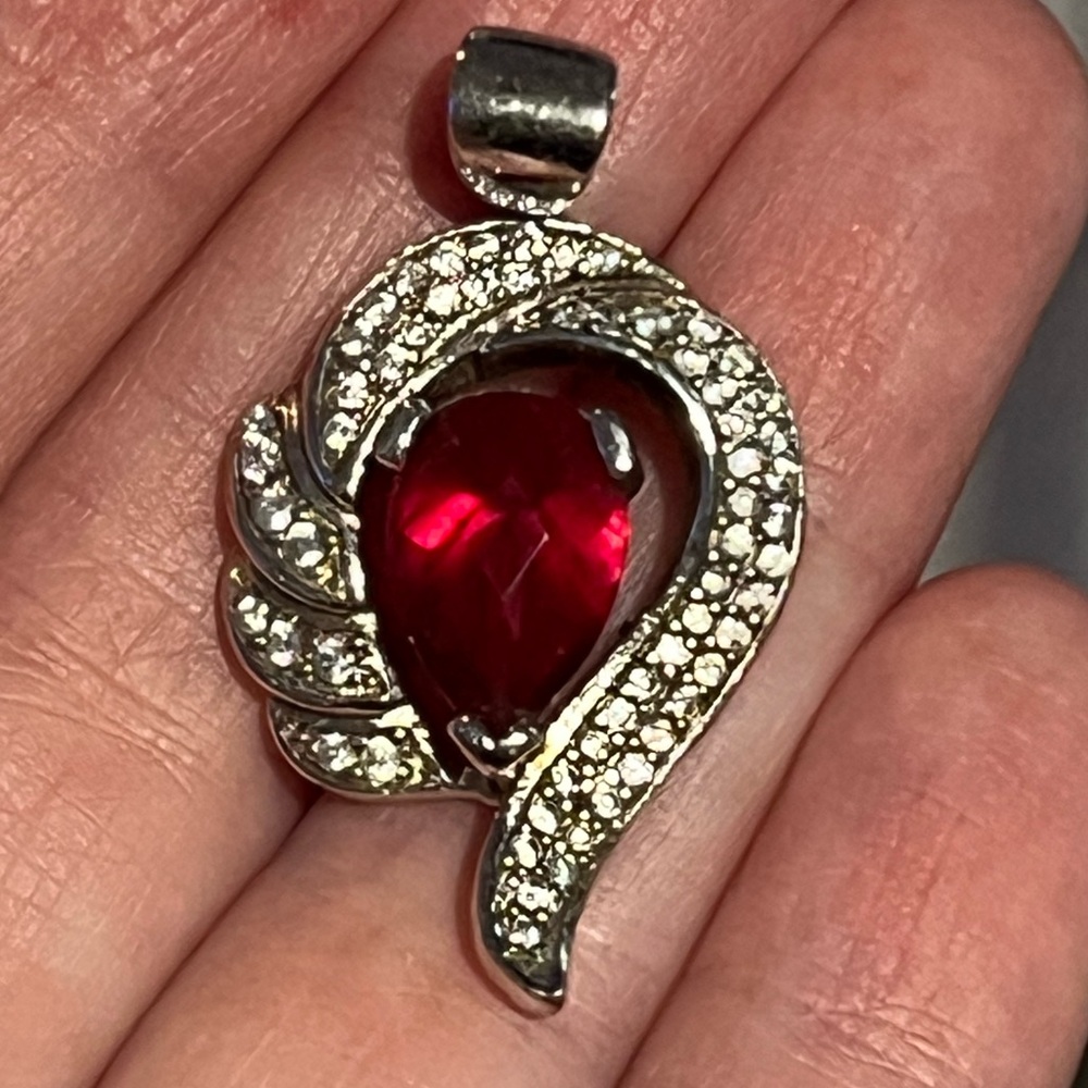 Ruby & Sterling Silver Diamond Pendant